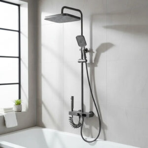 Columna De Ducha Negra Con Monocomando Y Botonera Tc6