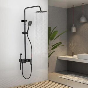 Columna De Ducha Completa Negra Con Monocomando Cuadrado Tc7