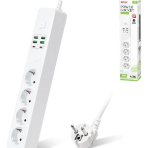 Alargue 2MT 4 Toma Corriente Schuko 3000W 4usb 2 pd 18w