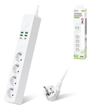 Alargue 2MT 4 Toma Corriente Schuko 3000W 4usb 2 pd 18w
