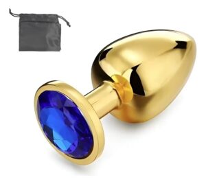 Plug Anal Acero 7cm Dorado Gema Azul Con Bolsito xxx080