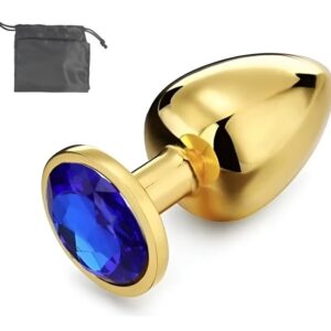 Plug Anal Acero 7cm Dorado Gema Azul Con Bolsito xxx080