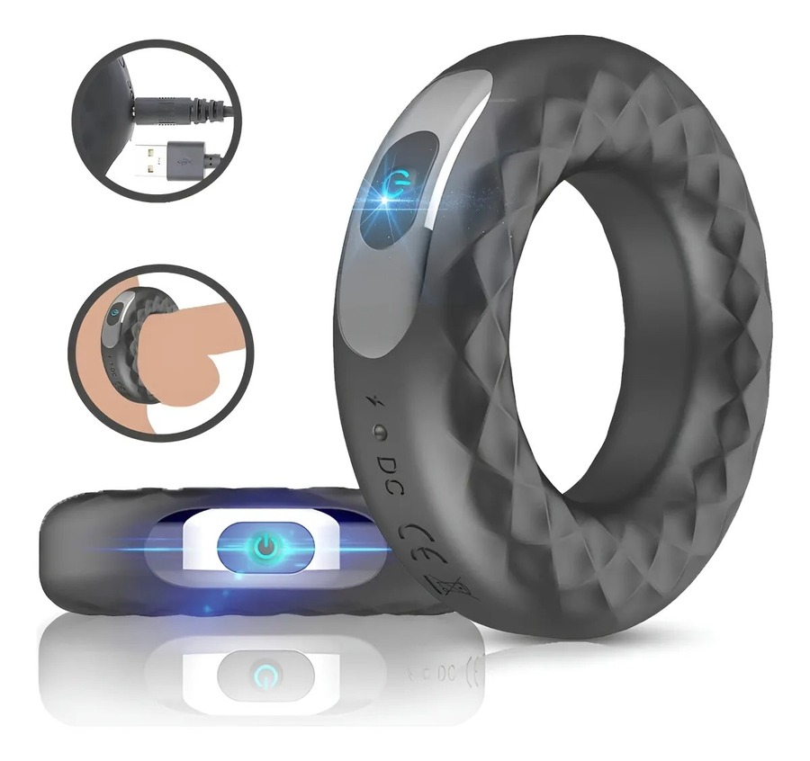 Anillo Vibrador Pene Silicona Recargable 10 Modos Negrxxx074 - Imagen 2