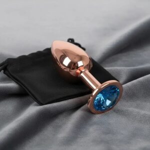 Plug Anal Acero 7cm Oro Rosado Con Bolsito Gema Azul xxx069