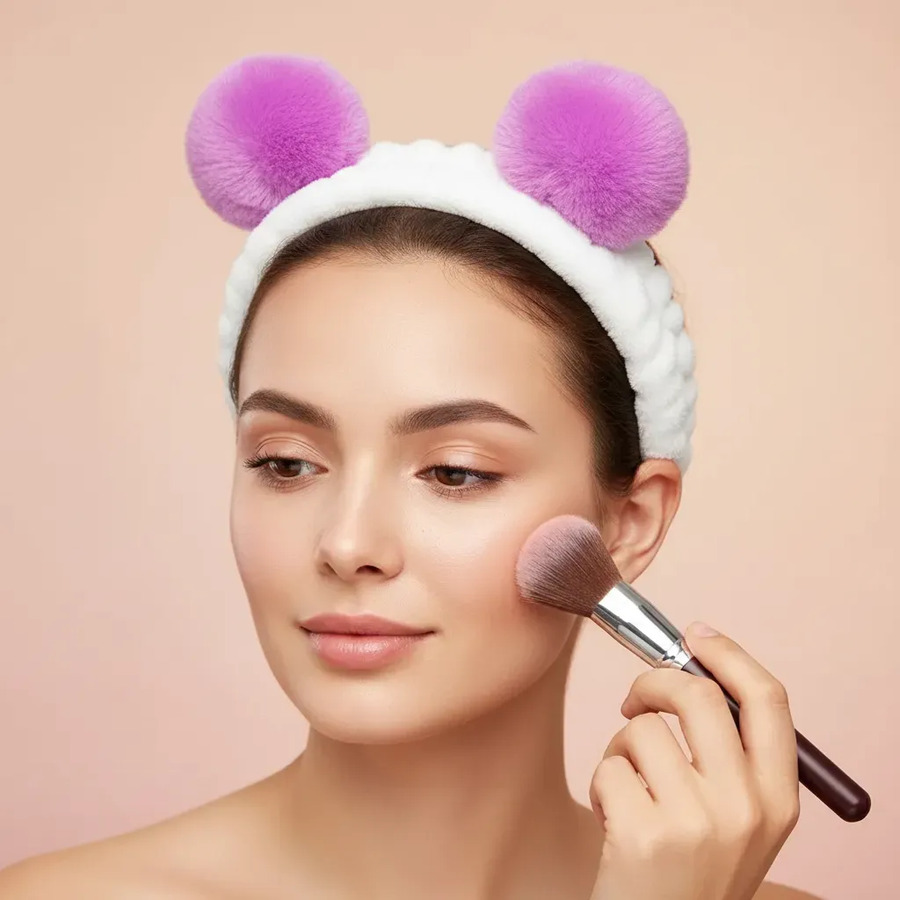 Vincha P/maquillaje Con 2 Pompones W445 - Imagen 2