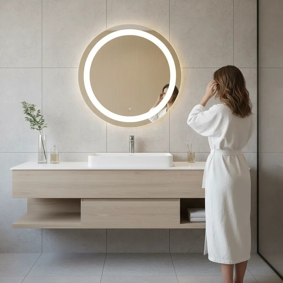 Espejo redondo de baño con luz led 60 cms touch - Imagen 3