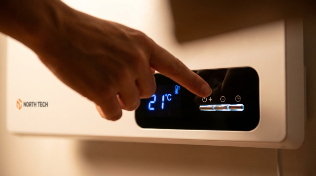 persona encendiendo un convector