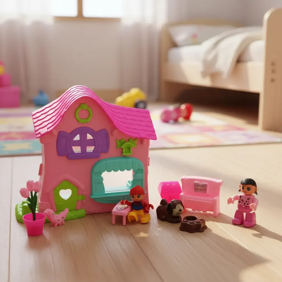 Casita Con Munecos Y Muebles En Caja 8069a
