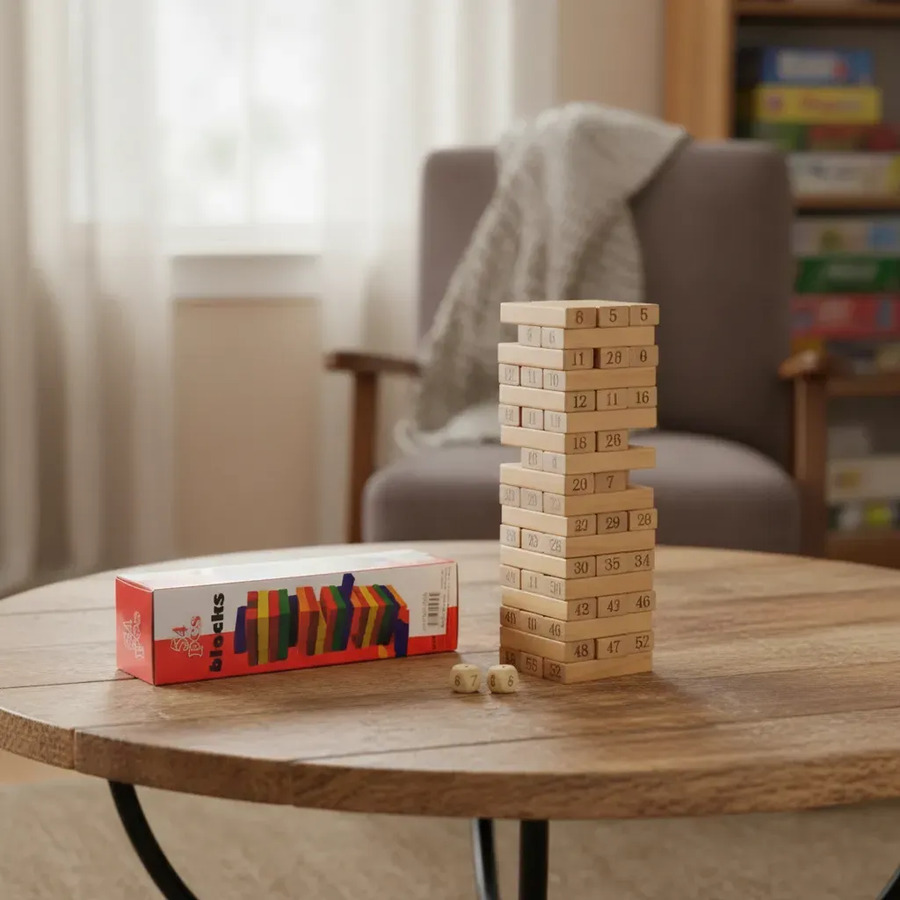 Juego Jenga En Madera Con Dados