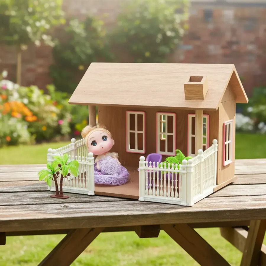 Casita Para Muñecas De Madera Con Luz Y Accesorios - Imagen 2