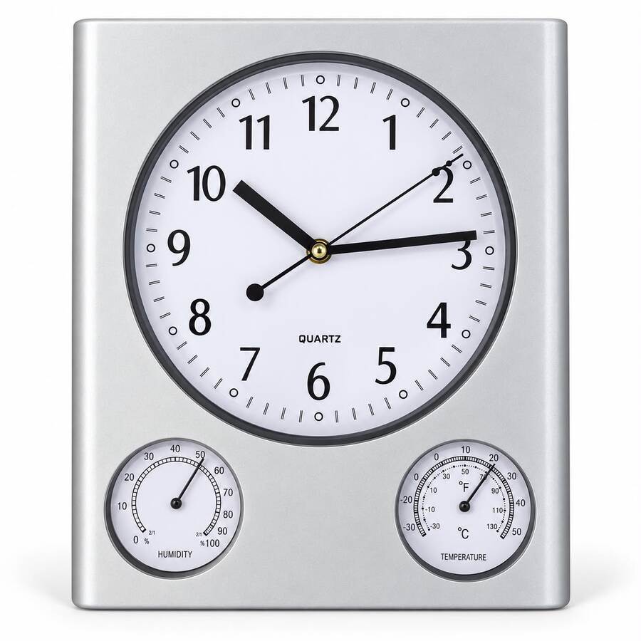 Reloj de pared rectangular con termometro e higrometro 7903