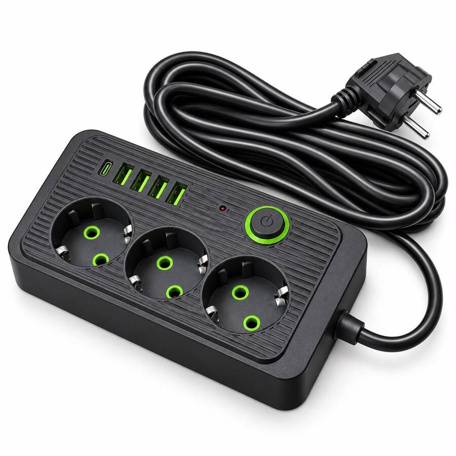 Alargue 3 mts F09U 3 schucko 4 usb a + 1 pd 2500w