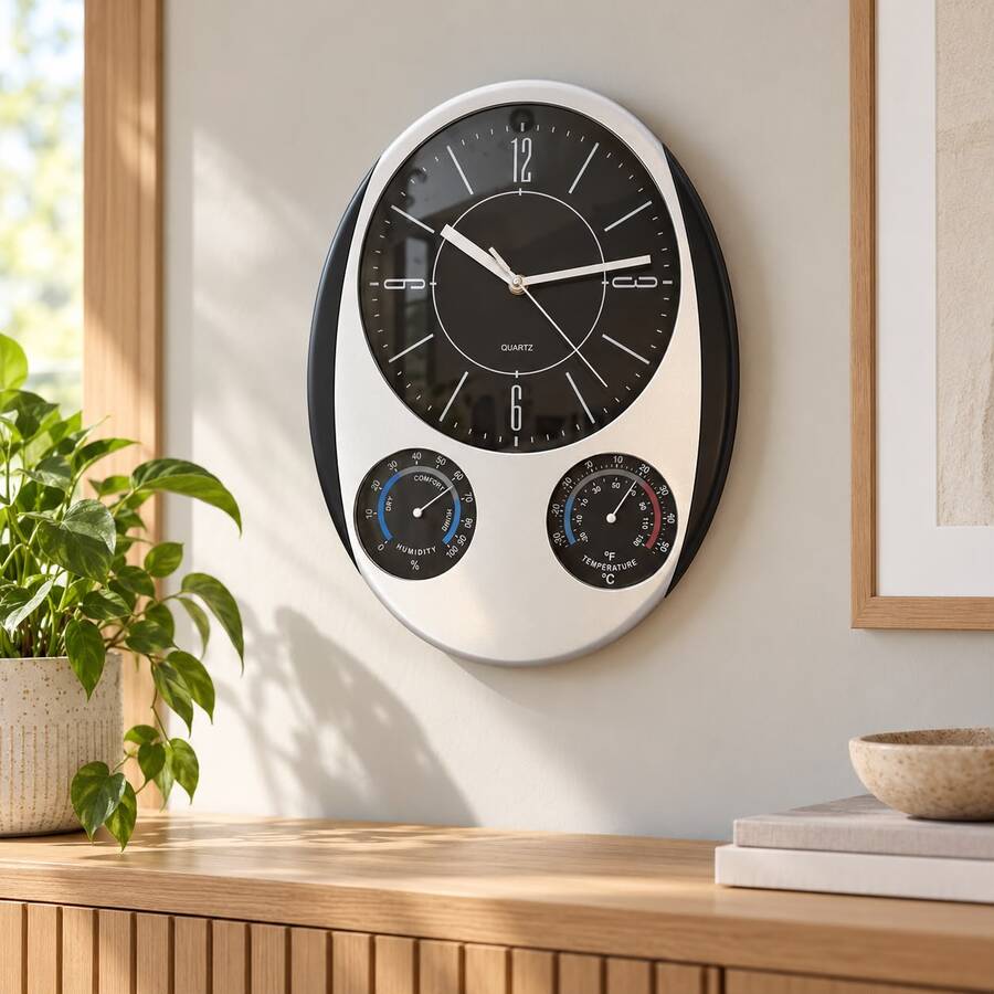 Reloj de pared ovalado con termometro e higrometro 8949 - Imagen 4