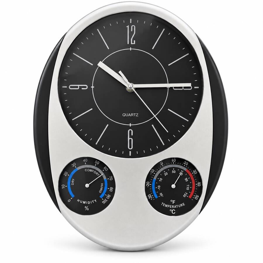 Reloj de pared ovalado con termometro e higrometro 8949